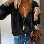 Women's Loose Fit Blouse - Lace Detail V-Neck with Tie - Lightweight Fabric