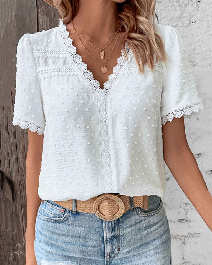 Dulcy | Women's Lace Top with Short Sleeves White