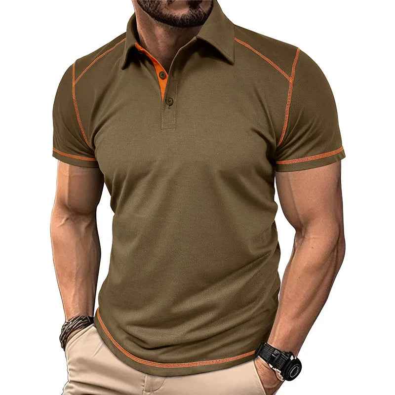 Men's Color Block Polo Shirt – Stylish Design for Daily Comfort Army Green