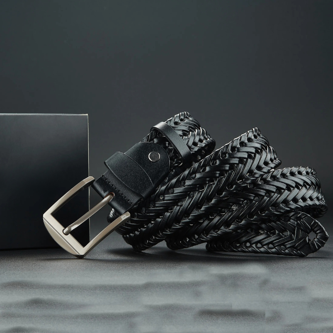 Braided Cowhide Belt - Durable and Stylish Accessory Black
