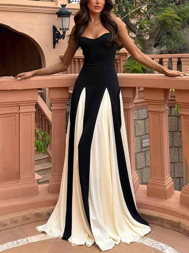 Women's A-Line Maxi Dress with Elegance Panelled Tulle Black