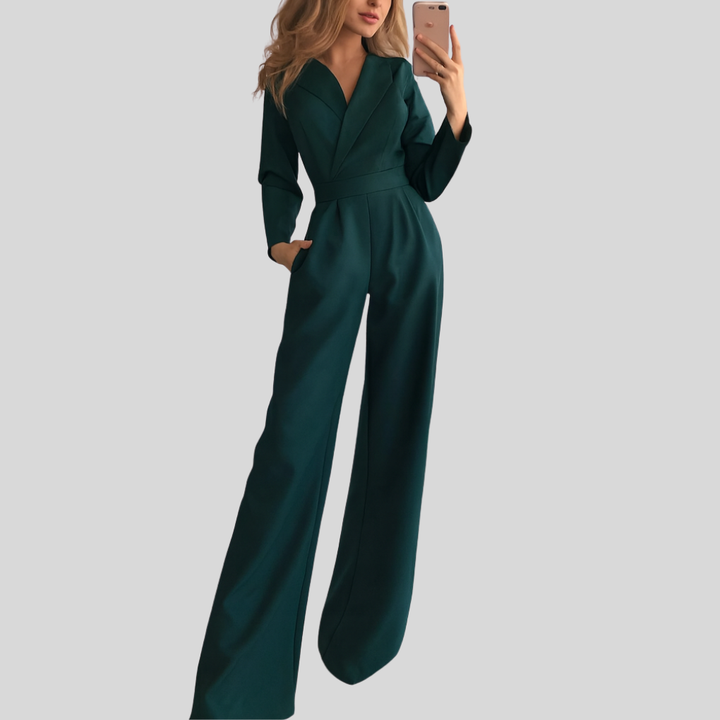 Women's Wide-Strap Clean One-Piece Jumpsuit Dark Green