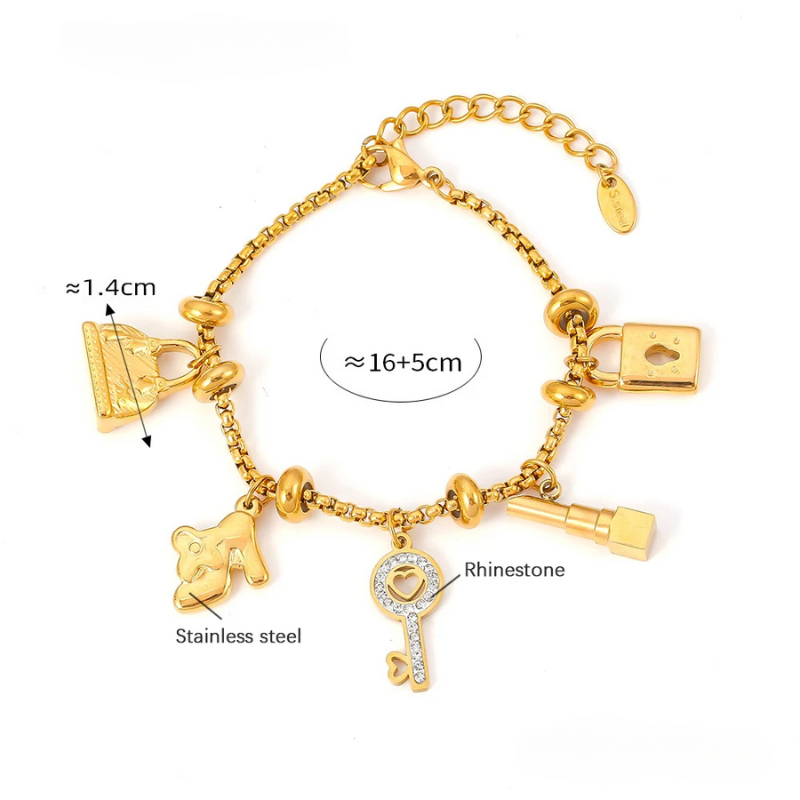 Elegant Charm Bracelet for Personalization Gold Rhinestone