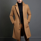 Men's Wool Blend Overcoat - Tailored Fit, Classic Lapel, Long Cut, Button Closure Khaki