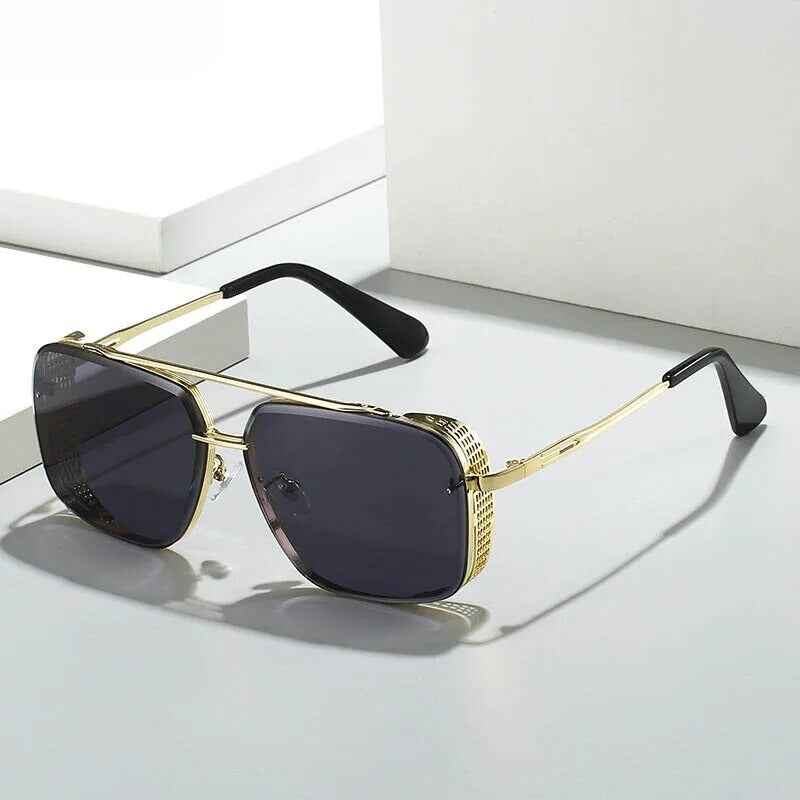 Vintage-Inspired Retro Sunglasses Gold Frame Black Lenses