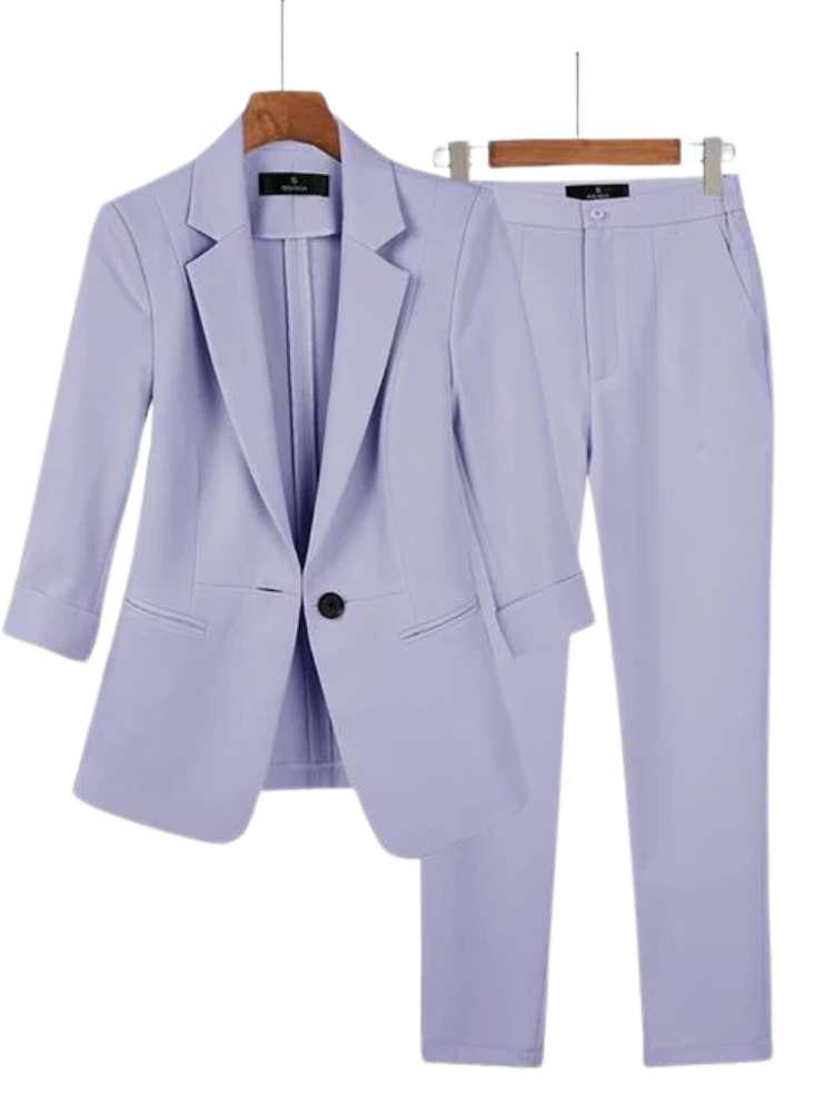 Chic Women's Blazer and Trouser Set Purple
