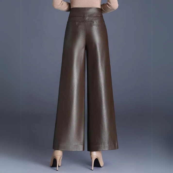 Stacia | Women's High Waist Faux Leather Trousers - Chic & Comfortable