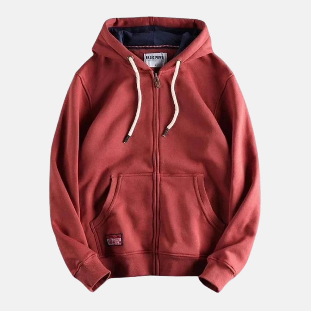 Men's Relaxed Fit Full Zip Hoodie with Drawstring Red