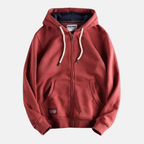 Men's Relaxed Fit Full Zip Hoodie with Drawstring Red