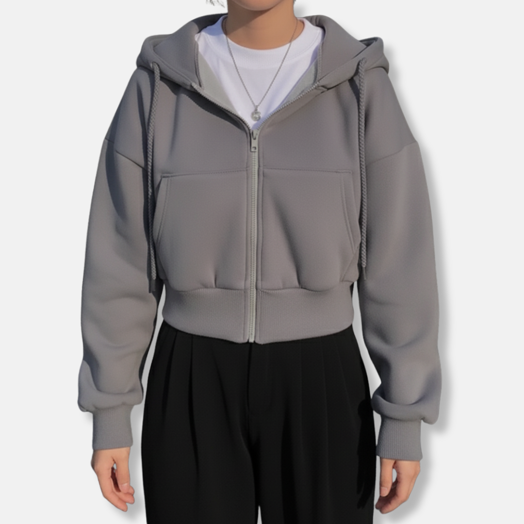 Women's Oversized Fleece Hoodie with Zipper and Kangaroo Pocket – Casual Style Grey