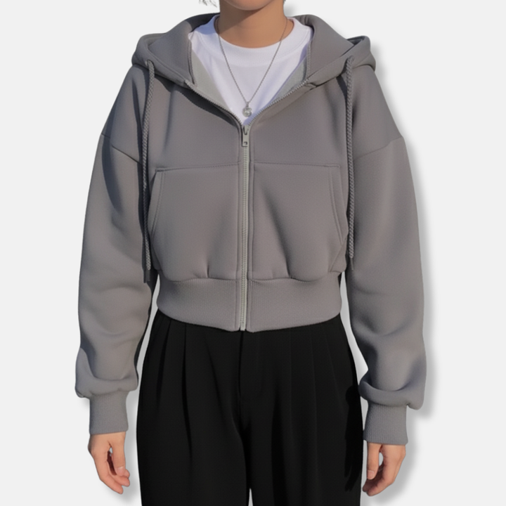 Women's Oversized Fleece Hoodie with Zipper and Kangaroo Pocket – Casual Style Grey
