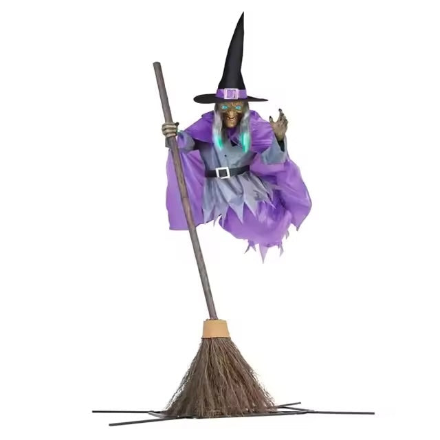 Halloween's 6-Foot Flying Witch Decoration with Ground Stake and Broom