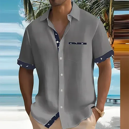 Men's Breathable Short Sleeve Summer Shirt - Stylish Design Gray