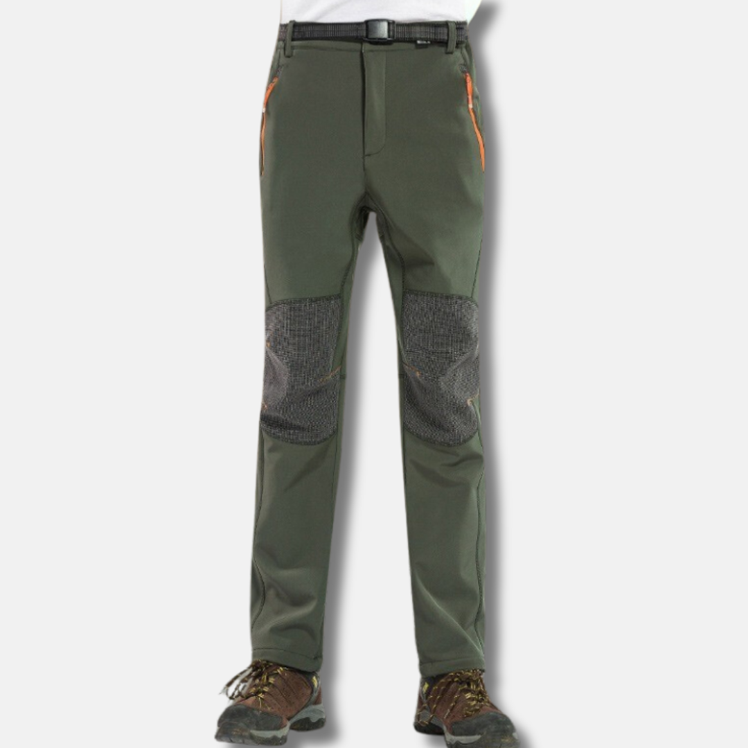 Men's Slim Fit Outdoor Sports Pants – Water-Repellent Softshell – Reinforced Knees & Reflective Details Green
