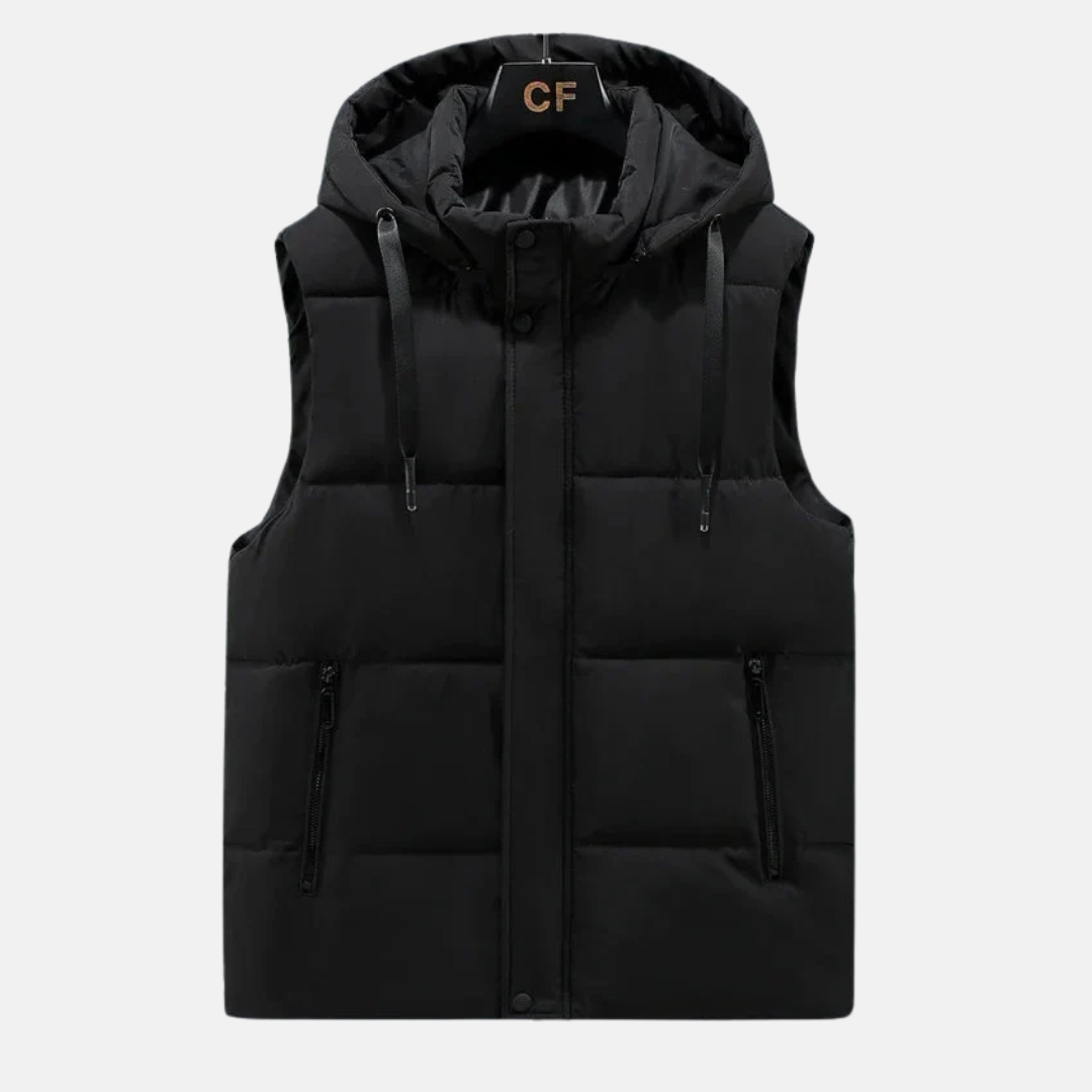 Men's Quilted Puffer Vest – Relaxed Fit with Adjustable Hood Black
