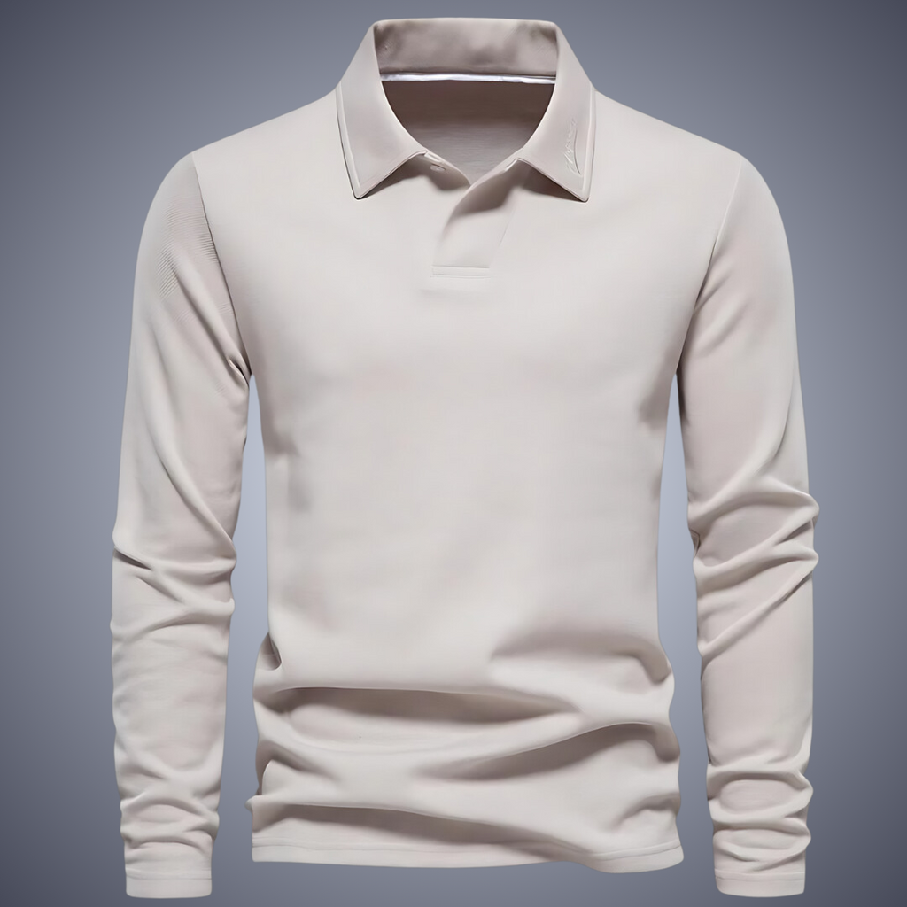 Men's Long Sleeve Polo Shirt - Classic Collar - Comfortable Regular Fit Beige