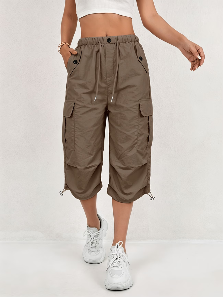 Women's Comfort Fit Cargo Capri Trousers Brown