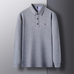 Men's Long Sleeve Polo Shirt with Embroidery - Comfortable & Breathable Grey
