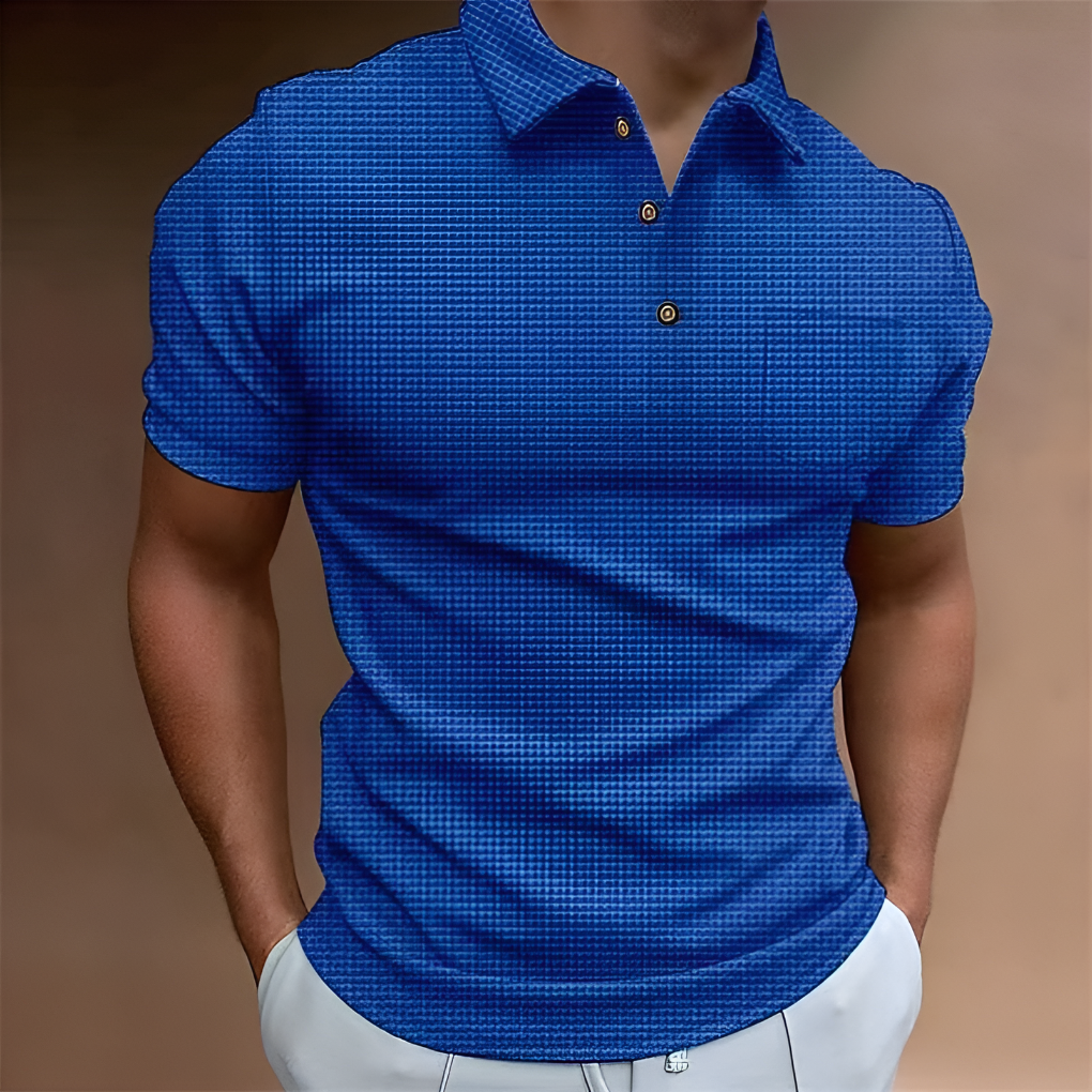 Men's Short-Sleeve Half-Zip Casual Polo Top Blue