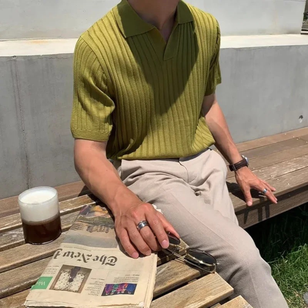 Men's Elegant Ribbed Polo Shirt Green