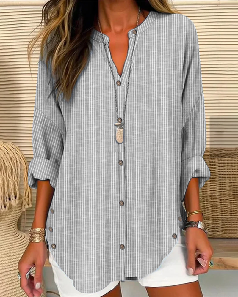 Camicia a righe da donna con bottoni - Vestibilità comoda