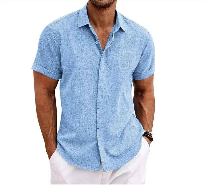 Men's Lightweight Cotton-Linen Casual Shirt Blue