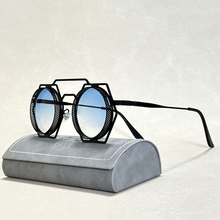 Vintage-Inspired Steampunk Sunglasses Black Blue