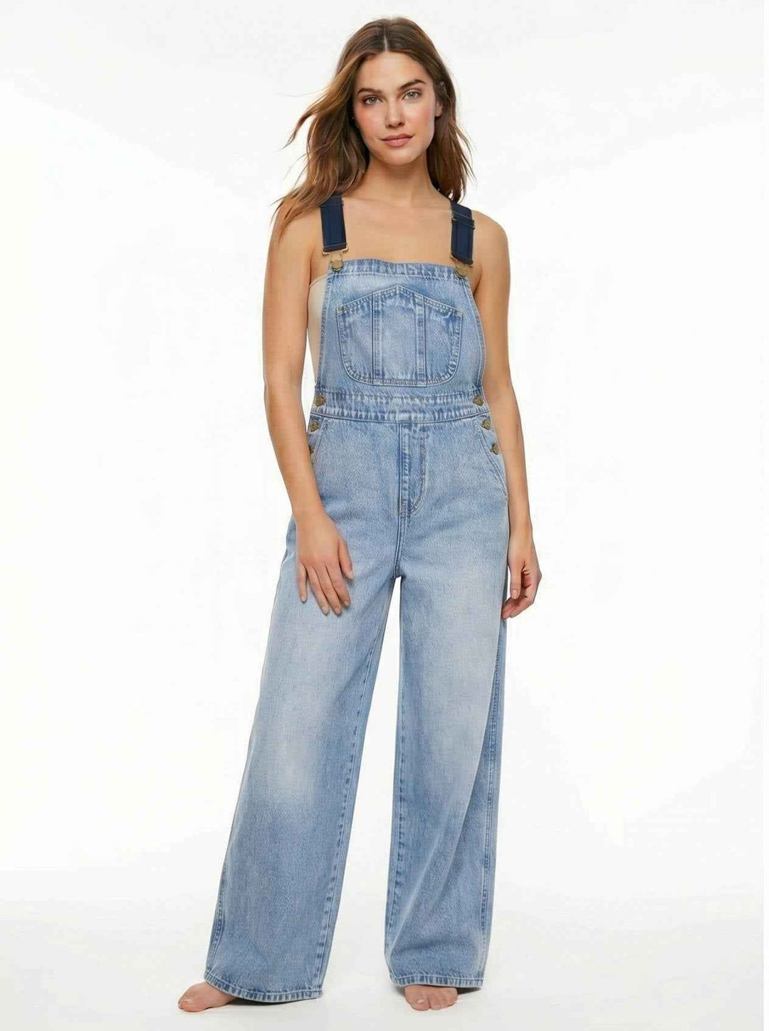 Women's Casual Sleeveless Wide Leg Denim Jumpsuit with Pockets