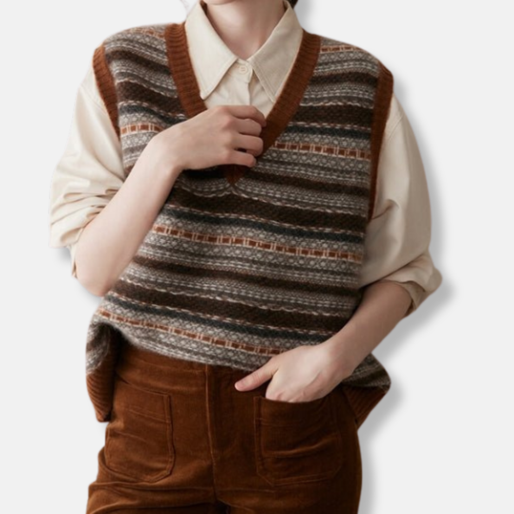 Women's Fair Isle Ribbed Trim Relaxed Fit Vest