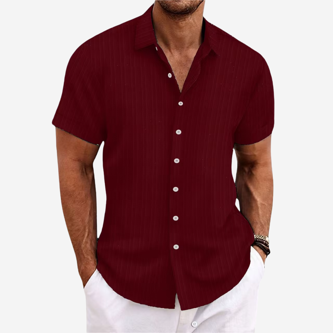 Men's Lightweight Linen Blend Button-Up Shirt Burgundy