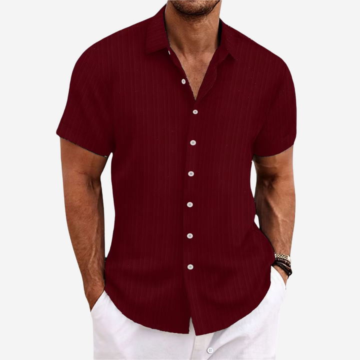 Men's Lightweight Linen Blend Button-Up Shirt Burgundy