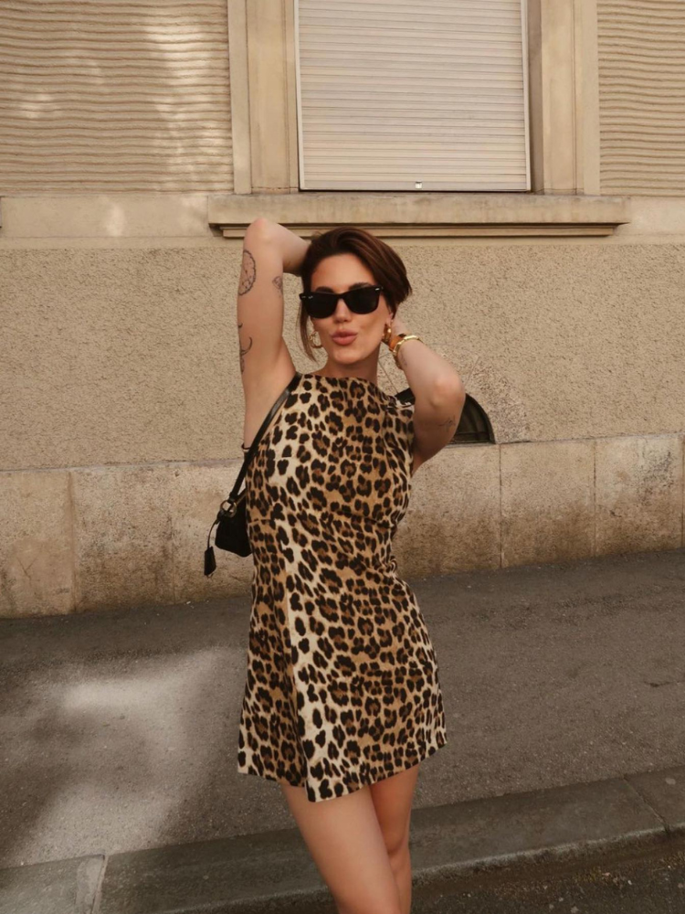 Oliva | Women's Sleeveless Leopard Print Mini Dress