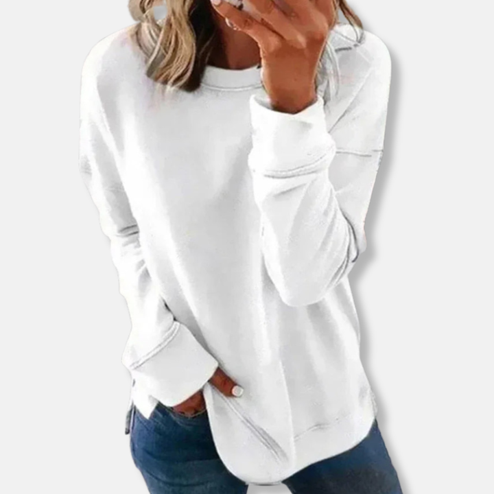 Women's Relaxed Fit Sweatshirt – Soft Cotton Blend – Casual Round Neck White