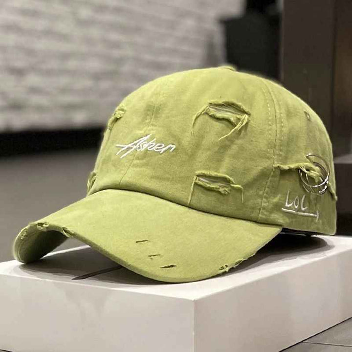 Korean Ins Retro Tattered Jeans Soft Peaked Cap Women Light Green M