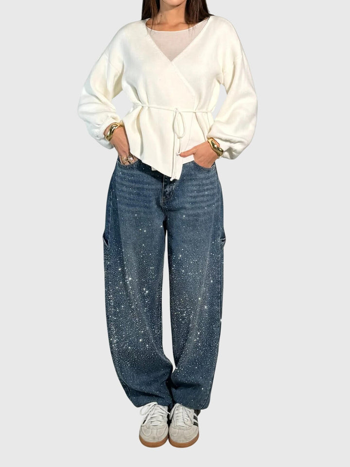 Women's Sparkle Diamond Denim Pants Dark Blue
