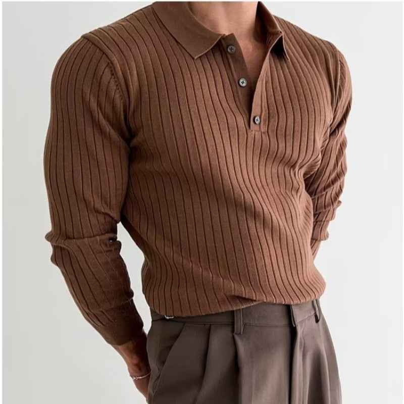 Men's Slim Fit Long Sleeve Polo Shirt Brown