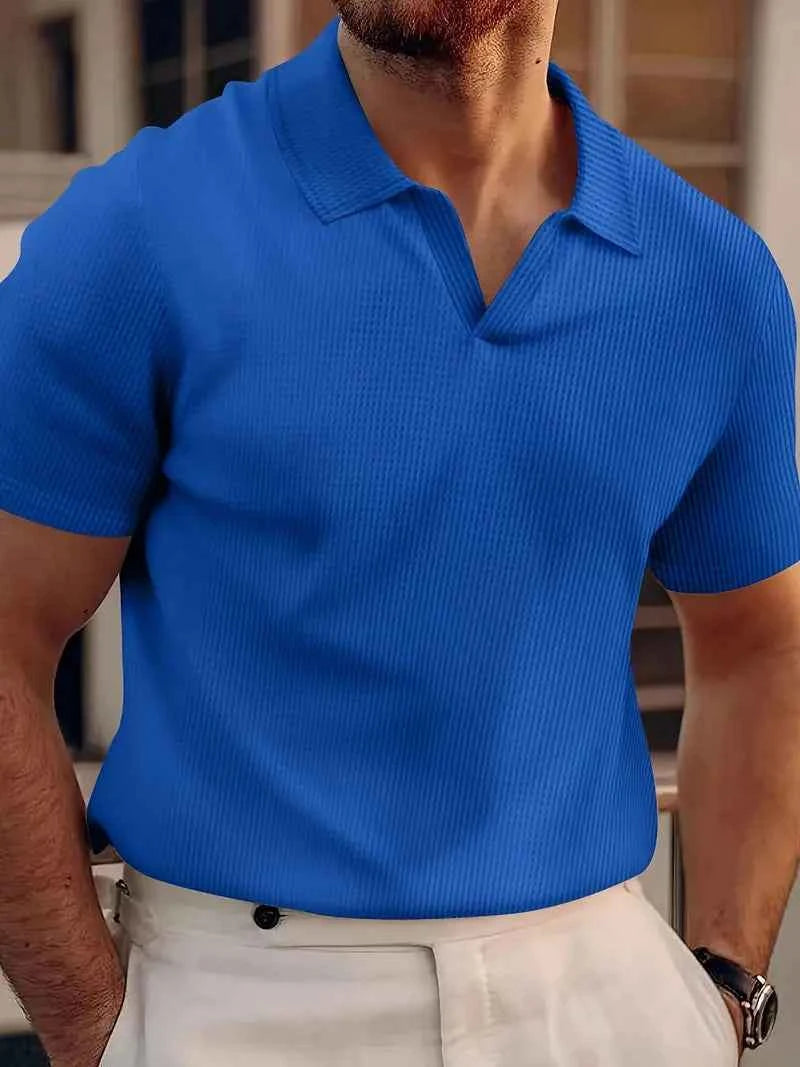 Men's Stylish Casual Short-Sleeve Polo Top Blue