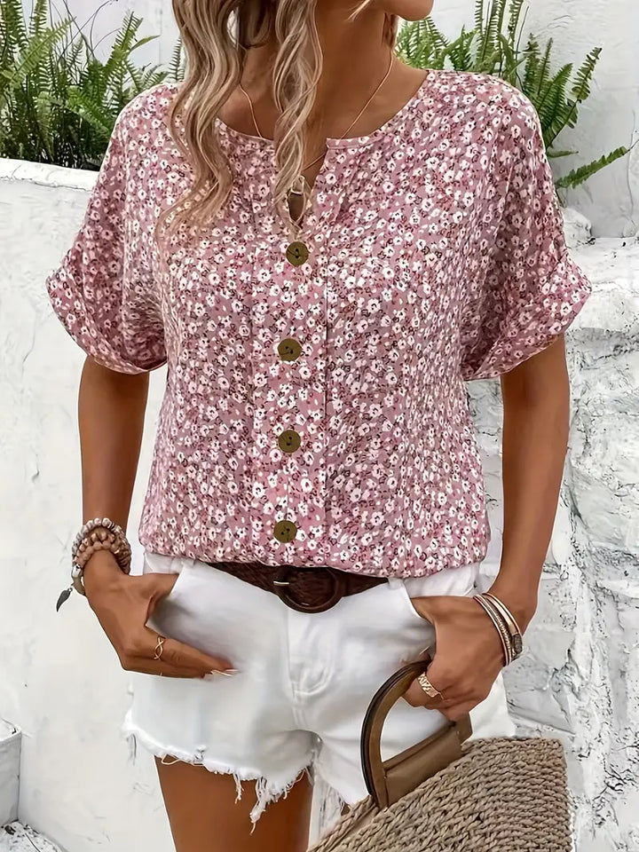 Women's Casual Floral Button Front Summer Blouse