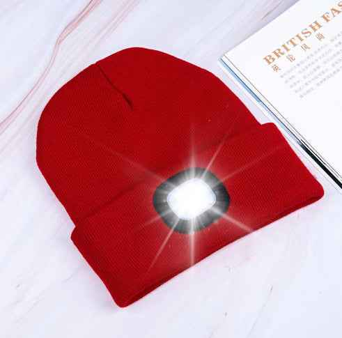 BrightBeam LED Knit Hat - Light-Up Knitted Beanie with Button Cell Power Red C
