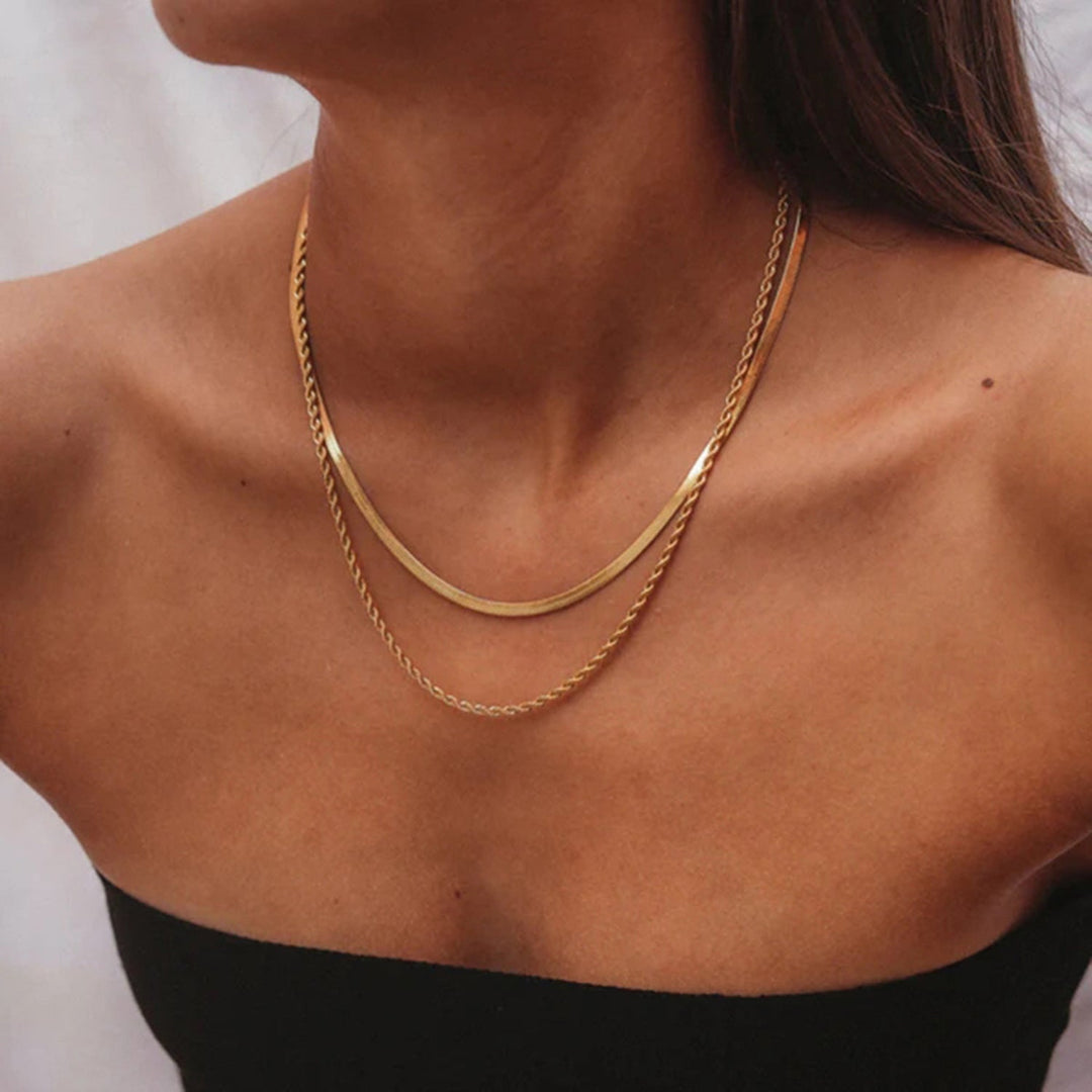 Maree | Women's Layered Gold Necklace with Double Links Gold One size