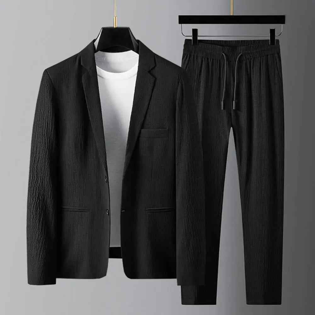Men's Striped Pleat Blazer Suit Black