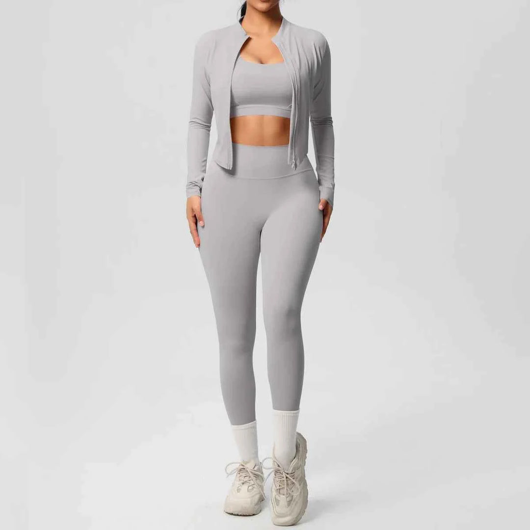 3-Piece Women’s Gym Set Light Grey