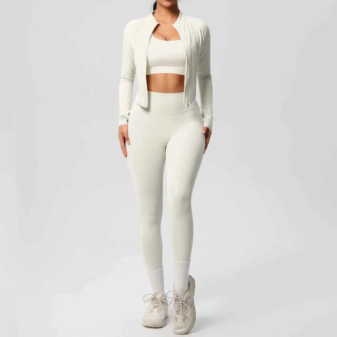 3-Piece Women’s Gym Set Light Ivory