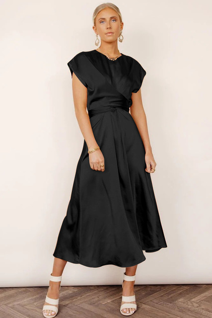 Women's Cross-Over Satin Dress Black