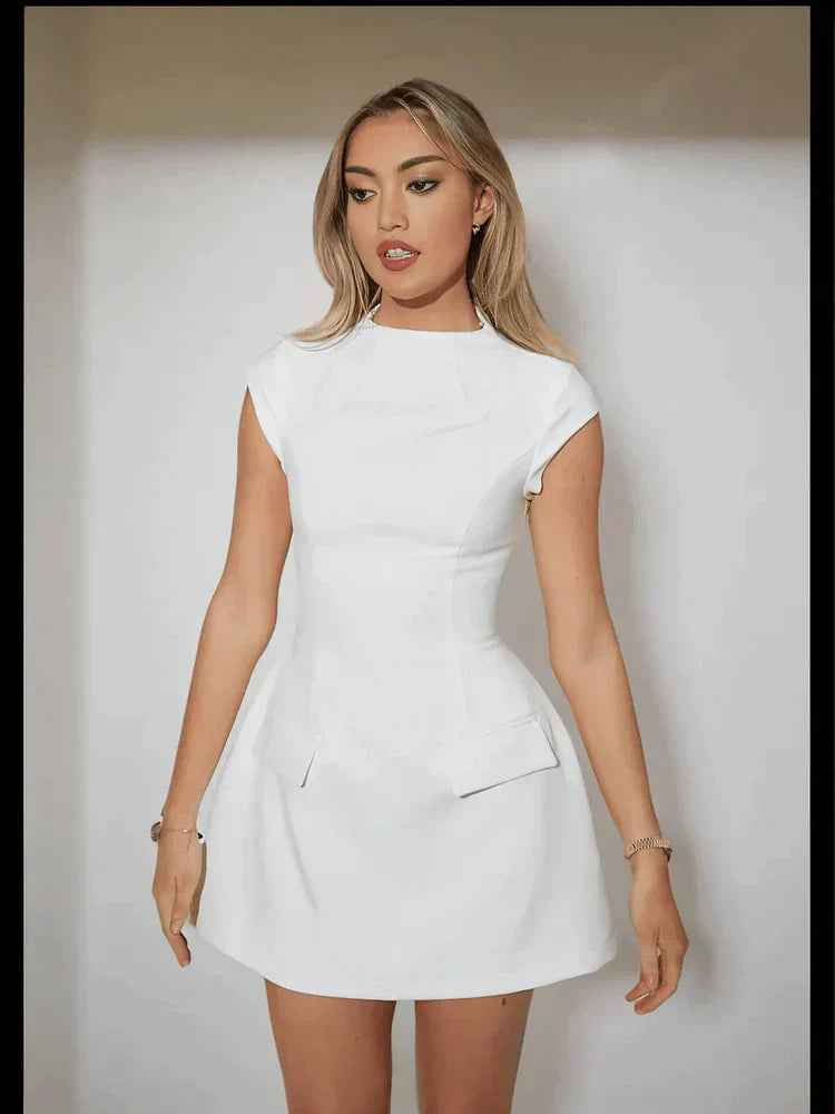 Women's A-Line Mini Dress – Fitted, Round Neck, Short Sleeves