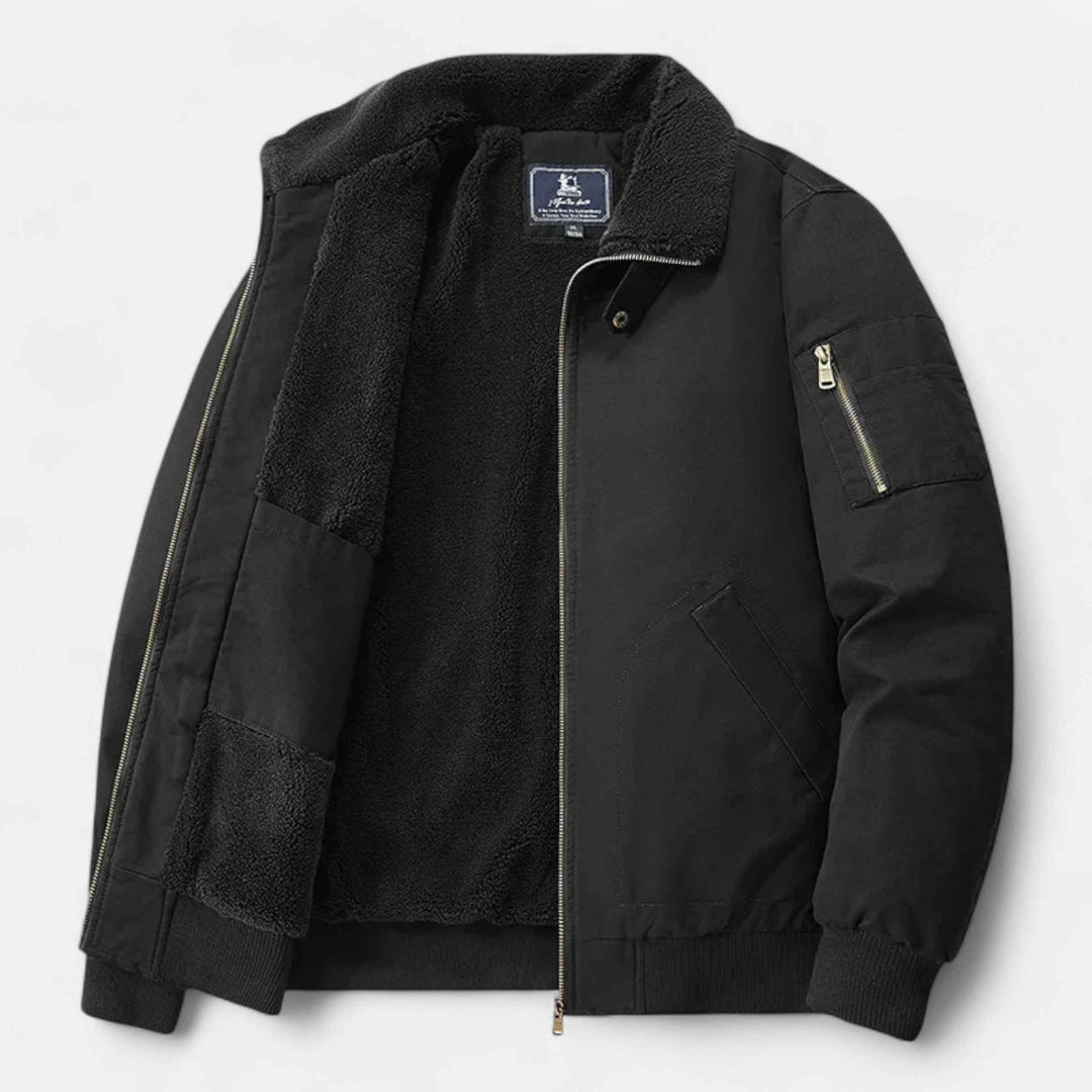 Men's Relaxed Fit Bomber Jacket with Lined Ribbed Cuffs Black