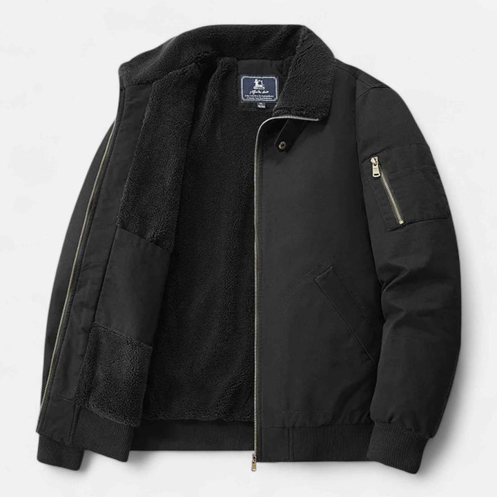 Men's Relaxed Fit Bomber Jacket with Lined Ribbed Cuffs Black