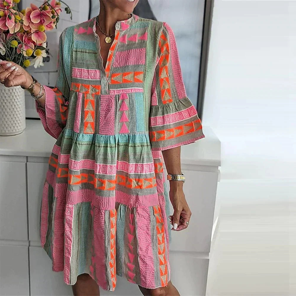 Daisy | Women's Elegant Midi Dress with Puff Sleeves Multicolor