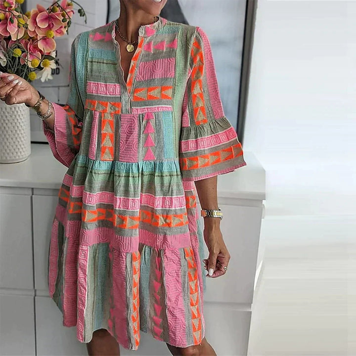 Daisy | Women's Elegant Midi Dress with Puff Sleeves Multicolor