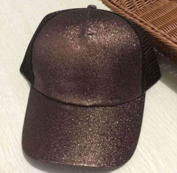 Casual Sunshade Duck Tongue Net Hat Ladies Ponytail Brown Glittery
